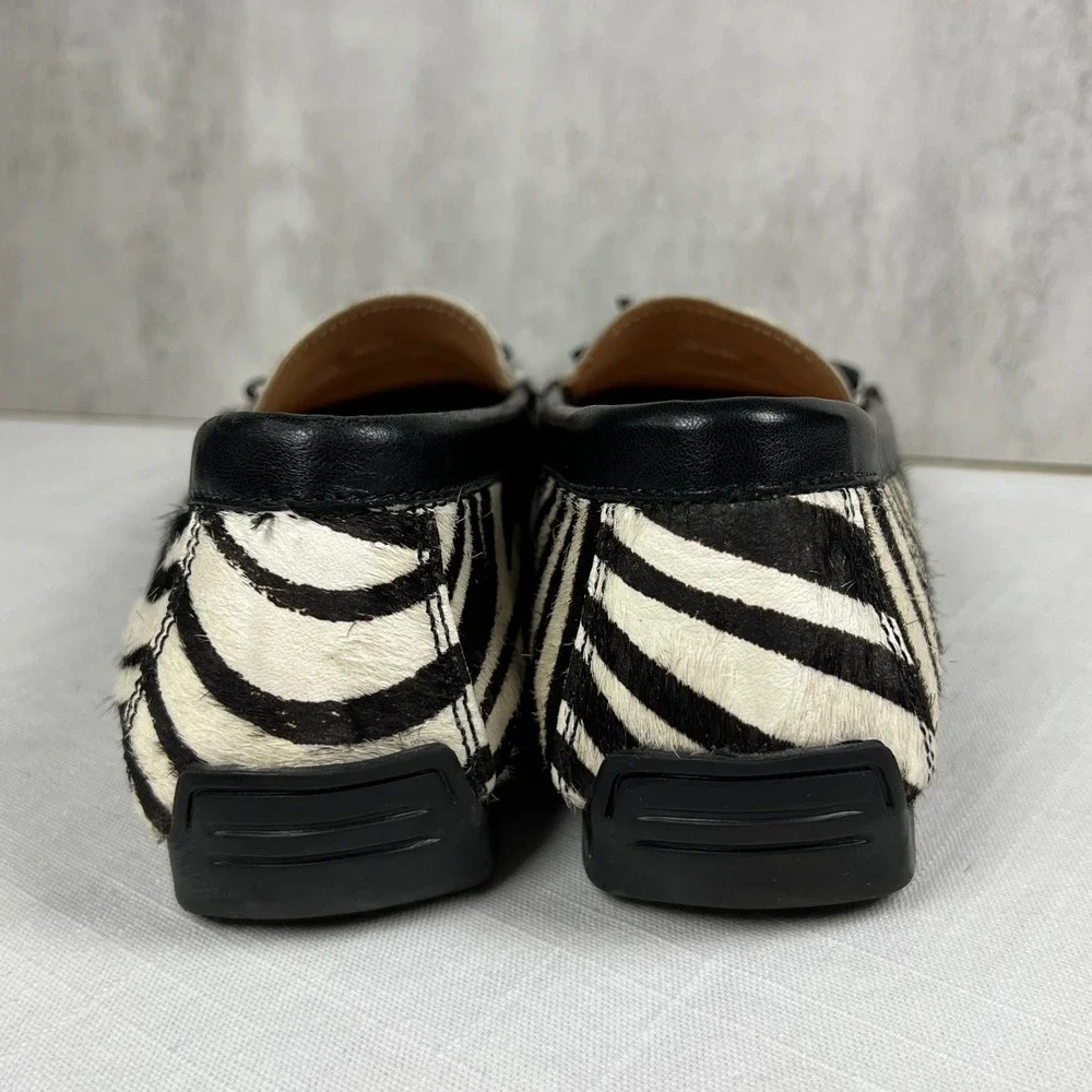 VAN ELI Zebra Print Calf Hair Loafer Flats Women's Size 7.5 Black White - Picture 7 of 9